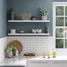 Ballucci Floating Shelves for Wall, 48" Wood Wall Shelf Set of 2, with Invisible Brackets for Bathroom, Living Room, Bedroom, Kitchen, Nursery, 8" Deep, White