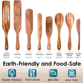HOWHONG Wooden Spurtle Set for Cooking, Acacia Wood Kitchen Utensils, Premium Handmade Spurtles for Nonstick Cookware, Heat Resistant, Smooth Finish, Comfortable Grip, 8 Piece