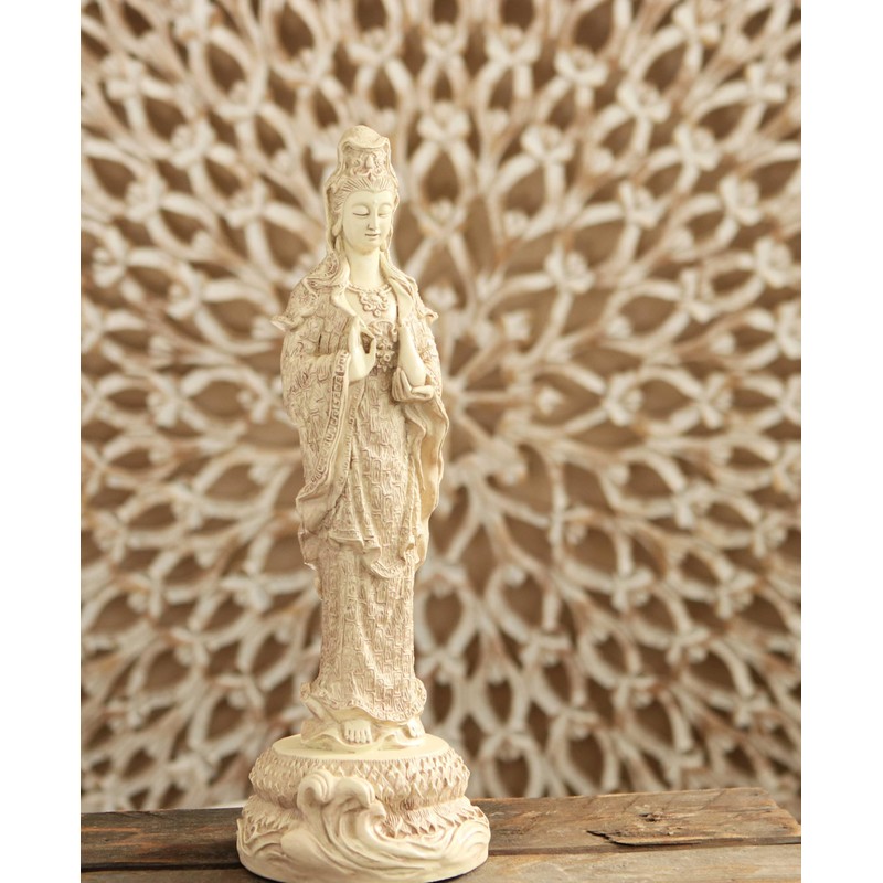 Culture Spot Standing Kuan-Yin Statue Holding Water Vessel, Stone