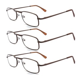 EYE ZOOM 3 Pack Vintage Metal Reading Glasses for Men and Women, (Brown, +3.50)