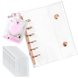 LUNADA Mini Seal Pad with Heart Charm, A7 Seal Pad Refill Set, 3 Pieces, 20 Refills, Girls, Binder Notebook, Transparent, Pocket, Tricker Storage, Japanese Brand, Angel x Rose Gold)
