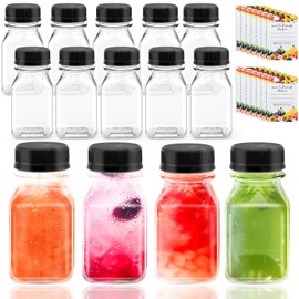 XIANGLONGY 14 PCS 120ml Shot Bottles, PET Plastic Small Bottles with lids, Juice Shot Bottles with lids, Reusable, Comes with labels, Suitable for Various Homemade Drinks and Various Seasoning Powders