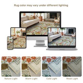 Bavni 8x10 Area Rugs for Living Room, Microfiber Machine Washable Non-Slip Vintage Floral Rug, Low Pile Lightweight Carpet for Bedroom, Dining Room, Home Office, Pale Green & Mustard Yellow