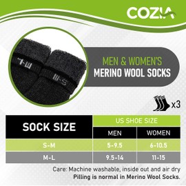 Merino Wool Socks Casual Warm Socks for Winter Cozy Boot Socks for Men & Women Black SM