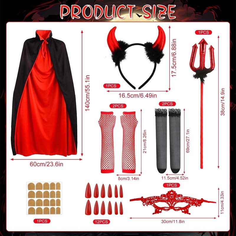 Devil Costume Women's Carnival Vampire Costume Set, Red Devil Cape
