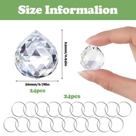 Hanging Crystals - 24 Pieces 20 x 24 mm Glass Suncatcher Crystal, Sparkle Prism Drops with 24 Metal Rings for Chandelier Pendants Window Garden Wedding Ornament Craft Decor