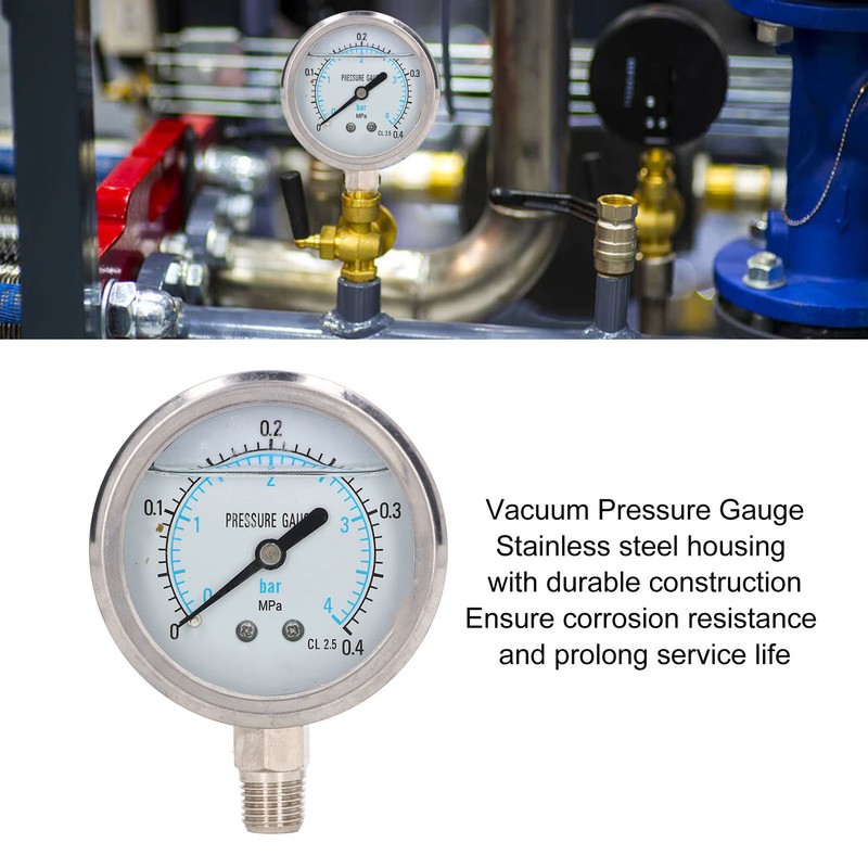Vacuum Pressure Gauge Shockproof Radial Stainless Steel Case for Industrial