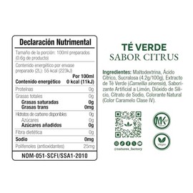Nature's Factory Té Verde en Polvo Sabor Citrus, Bajo en Calorías, 10 piezas de 12 gramos