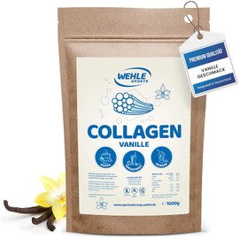 Collagen Powder Vanilla 1 kg - Collagen Hydrolysate Peptides, Protein Powder with Sweetener and Aroma, Wehle Sports Made in Germany Collagen Type 1, 2 & 3 1000 g - Packaging May Vary