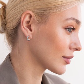 Gold Earrings for Women,Sterling Silver Huggie Earrings,Cubic Zirconia Studs Plated White Gold Jewelry Gifts for Ladies,Wedding Birthday Holidays