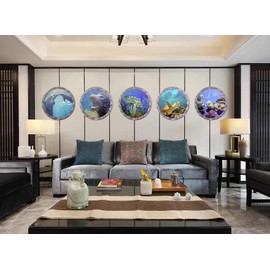 5 Pcs Ocean World Wall Window Stickers, 11 Inches Sea Turtle Dolphin Seal Porthole 3D Frosted Translucent Sticker Sea Life Wall Decor