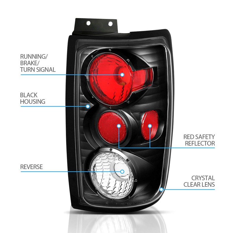 AmeriLite Black Replacement Brake Tail Lights Set for 1997-2002 Ford