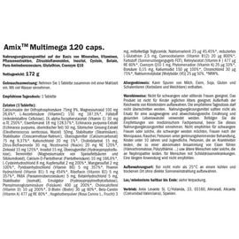 AMIX Multi Mega Stack - Vitaminkomplex mit den Vitaminen C, E, B und D und Mineralstoffen wie Zink, Calcium, Phosphor, Eisen und Magnesium zur Leistungssteigerung, 120 Kapseln