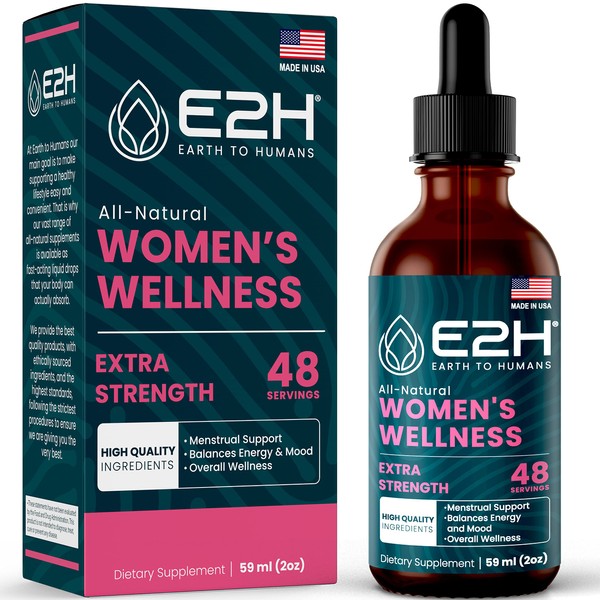 E2H All Natural Women's Wellness, Hormone Balance and PMS Relief with Black Cohosh, Dong Quai and Licorice Root for Hot Flash Relief - 2 Fl Oz