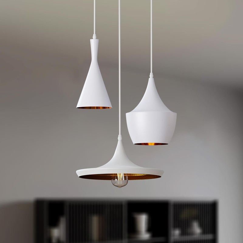 LEDSone Industrial Pendant Light, White Contemporary Hanging Light E27 Lamp