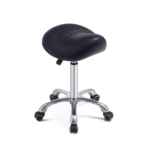 Grace&Grace Professional Saddle Stool with Wheels, Hydraulic Ergonomic Saddle Chair with Heavy Duty Metal Base for Clinic Dentist Spa Massage Salons Studio (Black)