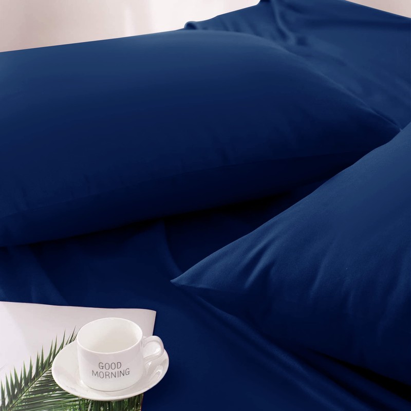 Hafaa Pillow Cases 2 Pack Brushed Microfiber Plain Navy Pillowcases