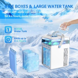 Portable Air Conditioners: 5 in 1 Mini AC Fan with 800ML Water Tank App Control Evaporative USB Powered Rechargeable Personal Cooling for Bedroom Night Light Office Desk Camping Tent Car