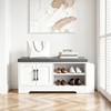 GRUSIGN 39.6" Shoe Storage Bench with Cushion, Entryway Shoe Cabinet,
