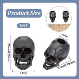 OLYCRAFT Pack of 4 Skull Beads Brass European Beads with Large Hole 6 mm Hole Beads Gunmetal Skeleton Beads DIY Jewellery Charms Accessories for Jewellery Making Bracelets