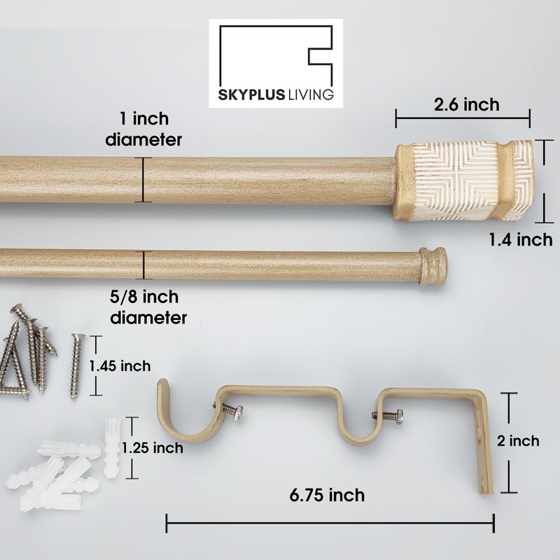 SKYPLUS LIVING Rustic Boho Style Double Curtain Rod Set with