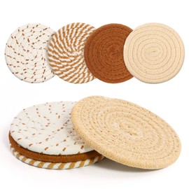 Coasters Set of 4 for Drinks, Cotton Woven 4 Colors Absorbent Boho Coasters for Home Decor Cups - Hot or Cold Drink Thickened (Khaki)