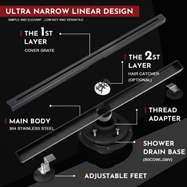 muschbath 28 Inch Ultra Narrow Linear Shower Drain, Matte Black Extra Slim Shower Drain, 304 Stainless Steel, Easy to Install and Clean for Bathrooms (Drain Base Not Included),LSDE8-31A-28B