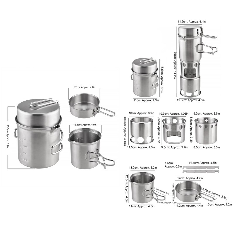 Stainless Steel Cookware Set Portable Camping Stove Cooking Pot Set