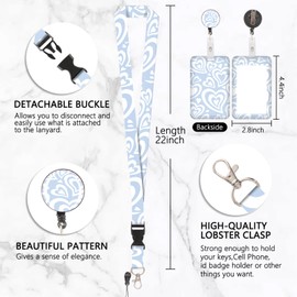 Card Holder with White Heart Lanyard, ID Badge, Card Holder with Lanyard, Removable Lanyard with Retractable Clip for Key Chains, Business Cards, Entrance Cards, ID Cards