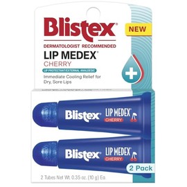 Blistex Cherry Lip Medex, 0.35 onzas cada uno, hidratación avanzada, alivio medicado con enfriamiento, calma y protege, restaura el equilibrio de humedad saludable en los labios, 2 unidades, 1 paquete