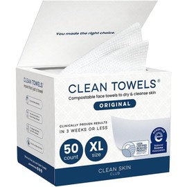 Clean Skin Club Clean Towels XL, toalla facial 100% de base biológica USDA, toallita facial desechable, toallitas secas desmaquillantes, ultra suaves (1 pack)