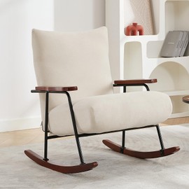 MAISONGO Modern Rocking Chair Indoor, Upholstered Glider with Wooden Legs and Arms, Accent Rocker Armchair for Living Room Bedroom Office (Beige)