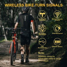 JINKEY Smart Bike Tail Light with Turn Signals, USB Rechargeable Wireless Bicycle Turn Signal Lights, Remote Control Waterproof Rear Safety Warning Light for ebike Scooters