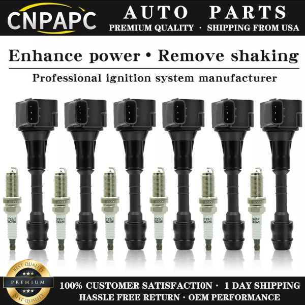 CNPAPC 6PC OEM Ignition Coil+6 Iridium Spark Plug For Nissan