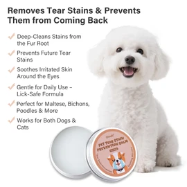 Tear Stain Remover Balm for Dogs & Cats with Pro Powder Brush – Natural Safe Gently Removes Eye Gunk & Stains – Great for White Dogs, Daily Eye Cleaning – Works Better with Pet Eye Wipes,1 oz
