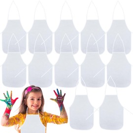 YILANJIN Children's Aprons, 12 Pieces Children's Craft Apron Set, Painting Aprons for Children, Art Aprons, Fabric Painting Aprons, for Kitchen, Painting and Any Art Painting Activity, White