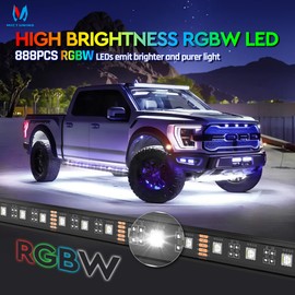 MICTUNING N8 RGBW Underglow Chasing Lights for Car with Remote & Key Fob Dual Control, IP68 Waterproof Rigid Aluminum LED Light Bar, Exterior Neon Accent Underbody Light Kit Multicolor Mode