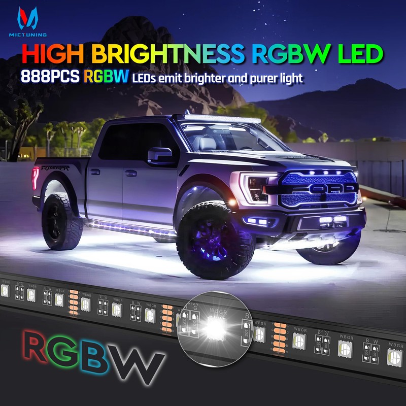 MICTUNING N8 RGBW Underglow Chasing Lights for Car with Remote