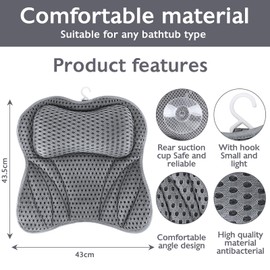 UCAMP Bath Pillow, Bath Pillow as Neck and Neck Pillow, Bathtub, with 4D Air Mesh Technology and 6 Suction Cups, Including Black Eye Mask, Perfect for Home Spa, Relaxation