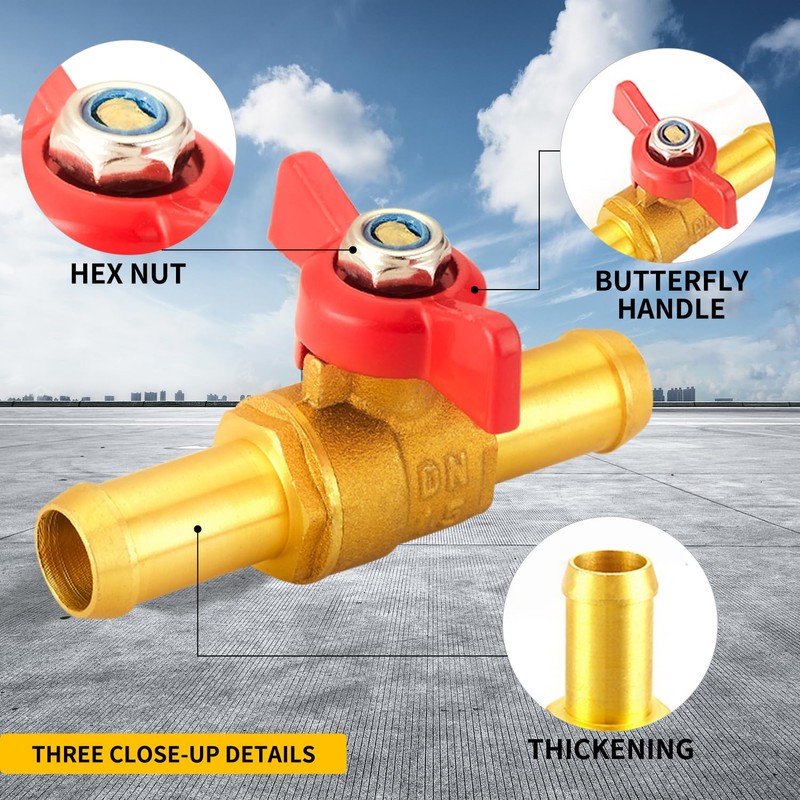 Metalwork Brass 5/8" Barb Valve W/Red Butterfly handle, High Temperature