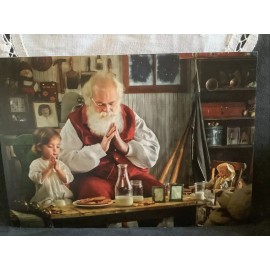 Christmas Card Santa Claus and little girl praying by Leanin Tree Unused+env