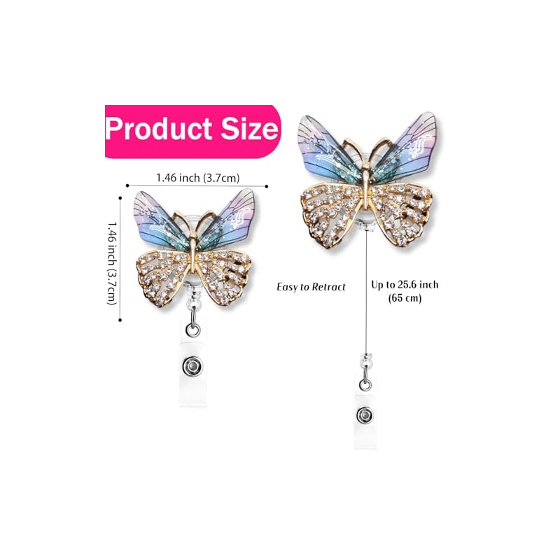 Butterfly Nurse Badge Reel Crystal Rhinestone Retractable ID Badge Name