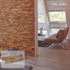 Wall!Supply 3D Wall Panels – Reclaimed Modern Asian Teak Wood – Home Decor Wallpaper Alternative for Living Room, Bedroom & Office – Easy DIY Installation – 10 Pack, Covers 9.6 Sq Ft