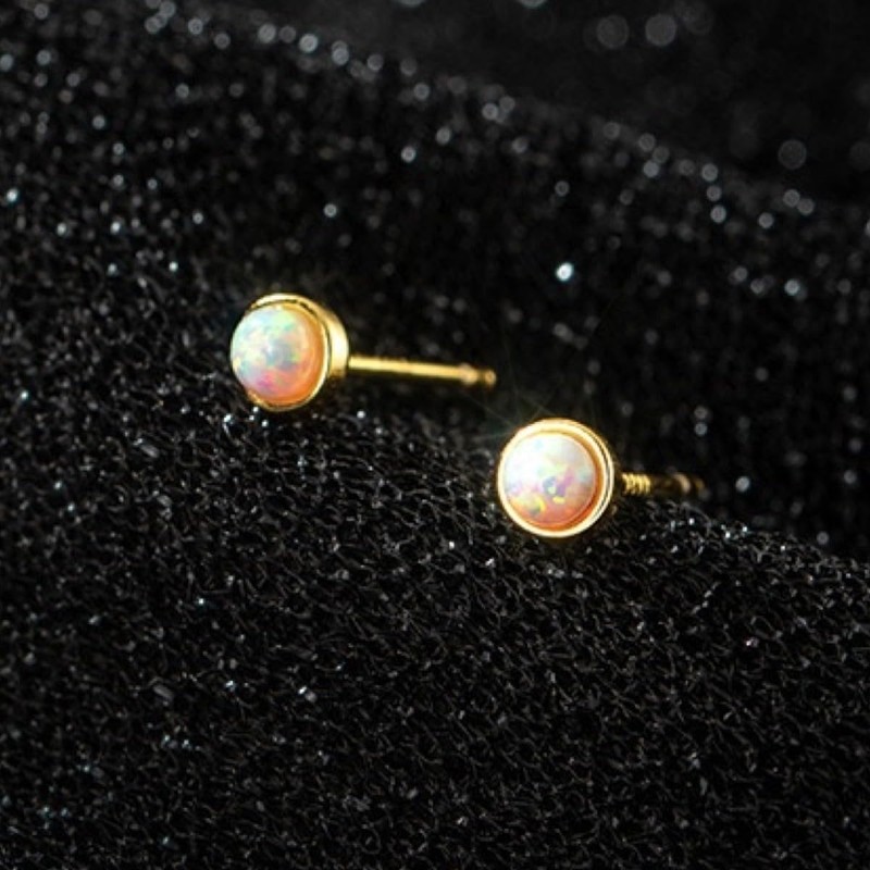 Silver 925 Silver Earrings, Gold, 18K Coating, Opal, Small, Mini