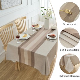 Arwllzz Table Cloth Beige Square 140x140cm Washable Tablecloth Wipe Clean Vintage Reusable Dust-Proof Faux Linen Tabletop Decoration for Kitchen Dinning Garden Farmhouse Party Wedding Buffet