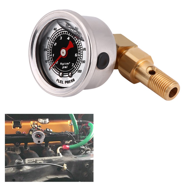 Universal Fuel Pressure Liquid Filled Regulator Gauge Adapter Kit 0-100PSI