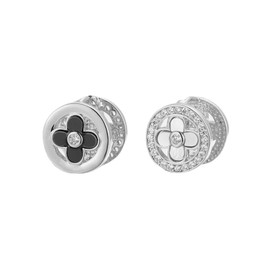 Hanaoops Earrings Silver for Women Round Hypoallergenic Earrings with Cubic Zirconia Dainty Double-Sided Black and White Earrings with Four Leaf Clover Pattern Stud Earrings Gift for Women, Copper,