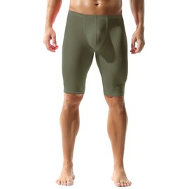 YOOBNG Men's Compression Shorts Middle Tight Pants Activewear Leggings Soft Yoga Shorts Trunks Pant Green