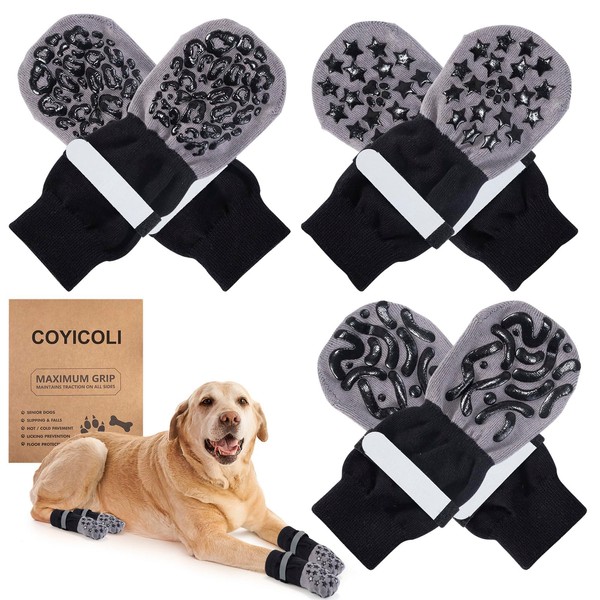 COYICOLI 3 Pairs Double-Sided Non-Slip Dog Socks with Adjustable Straps