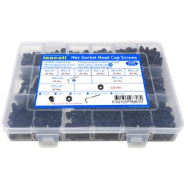 iexcell 450 Pcs M5 x 6/8/10/12/14/16/20/25/30 Alloy Steel 12.9 Grade Hex Socket Head Cap Screws Bolts Hex Nuts Assortment Kit, Black Oxide Finish